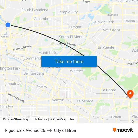 Figueroa / Avenue 26 to City of Brea map