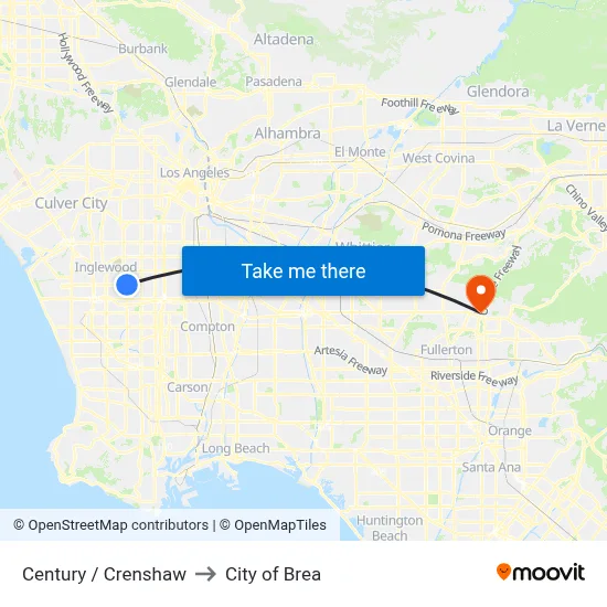 Century / Crenshaw to City of Brea map
