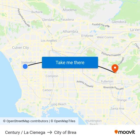 Century / La Cienega to City of Brea map
