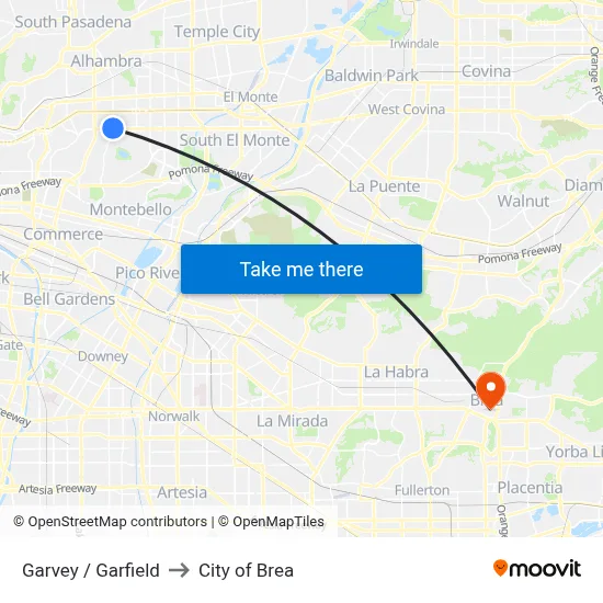 Garvey / Garfield to City of Brea map