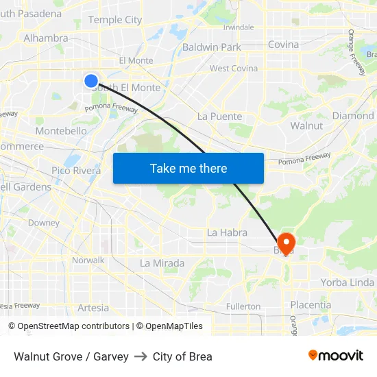 Walnut Grove / Garvey to City of Brea map