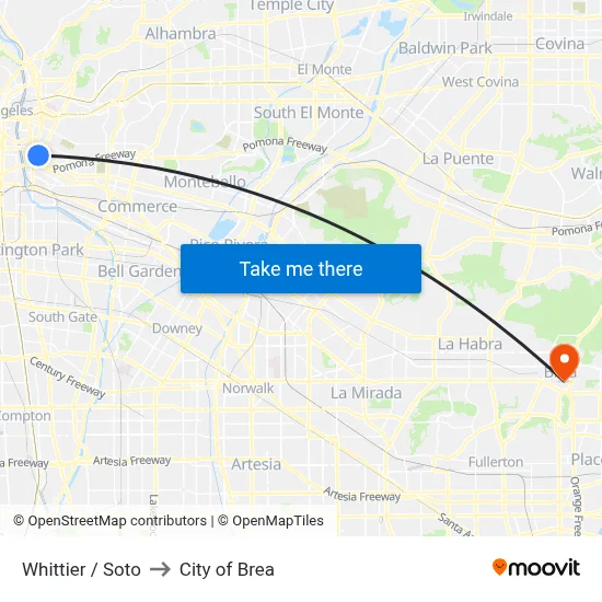 Whittier / Soto to City of Brea map