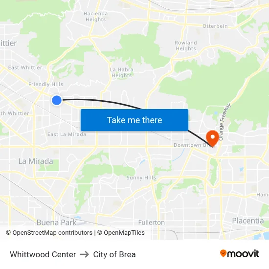 Whittwood Center to City of Brea map