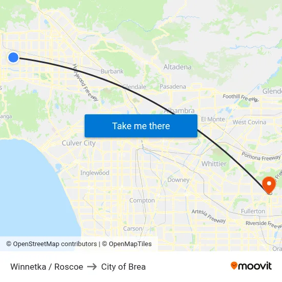 Winnetka / Roscoe to City of Brea map