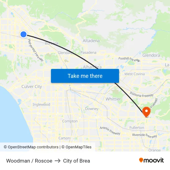 Woodman / Roscoe to City of Brea map