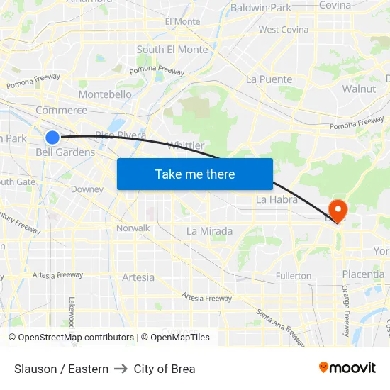 Slauson / Eastern to City of Brea map