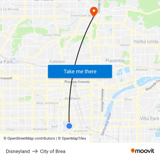 Disneyland to City of Brea map
