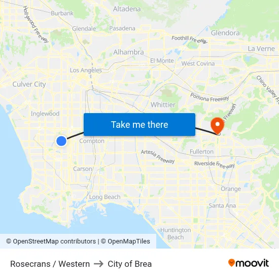 Rosecrans / Western to City of Brea map