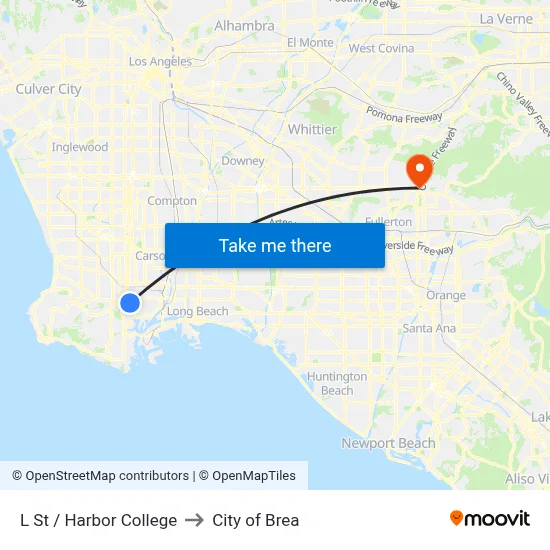 L St / Harbor College to City of Brea map