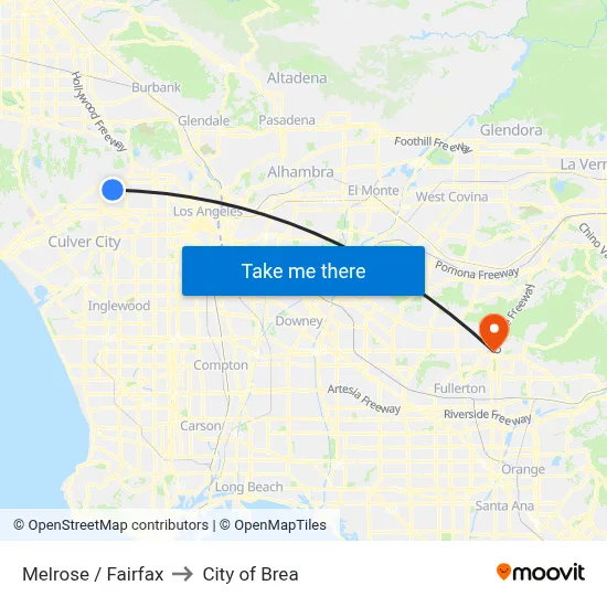 Melrose / Fairfax to City of Brea map