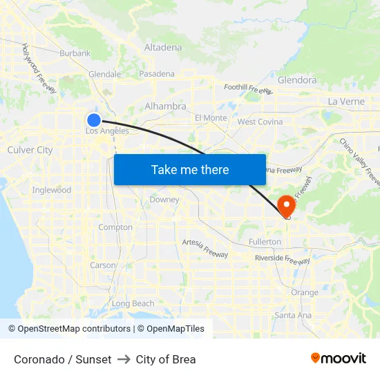 Coronado / Sunset to City of Brea map