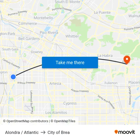 Alondra / Atlantic to City of Brea map