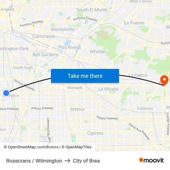 Rosecrans / Wilmington to City of Brea map