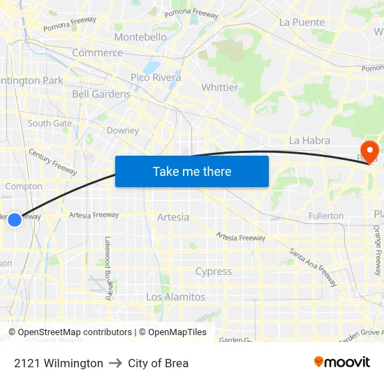 2121 Wilmington to City of Brea map