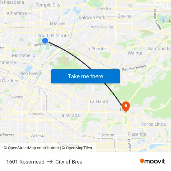 1601 Rosemead to City of Brea map