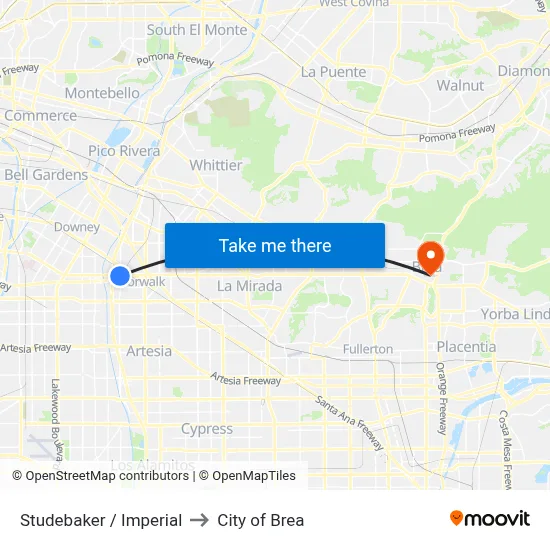 Studebaker / Imperial to City of Brea map