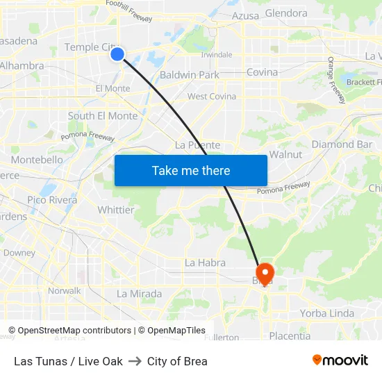 Las Tunas / Live Oak to City of Brea map