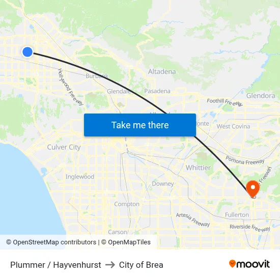 Plummer / Hayvenhurst to City of Brea map