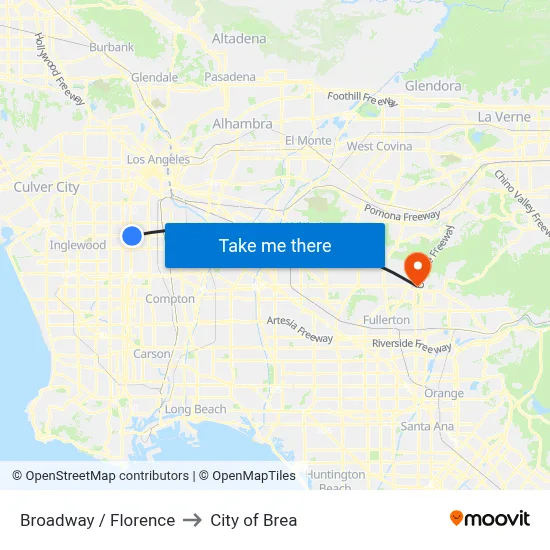 Broadway / Florence to City of Brea map