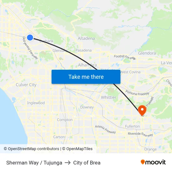 Sherman Way / Tujunga to City of Brea map