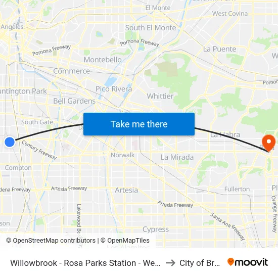 Willowbrook - Rosa Parks Station - West to City of Brea map