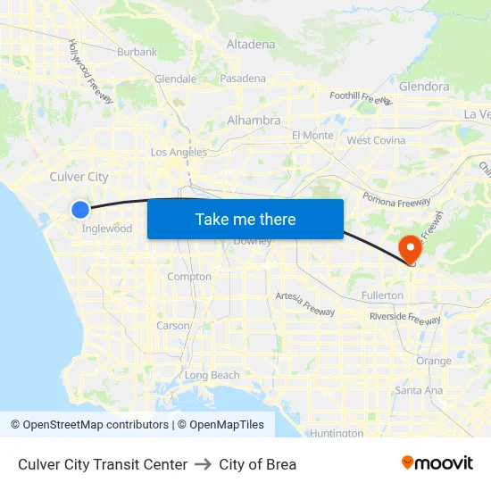 Culver City Transit Center to City of Brea map