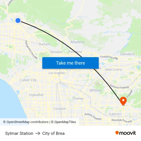 Sylmar Station to City of Brea map