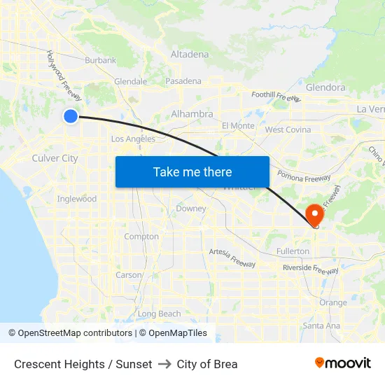 Crescent Heights / Sunset to City of Brea map