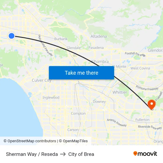 Sherman Way / Reseda to City of Brea map