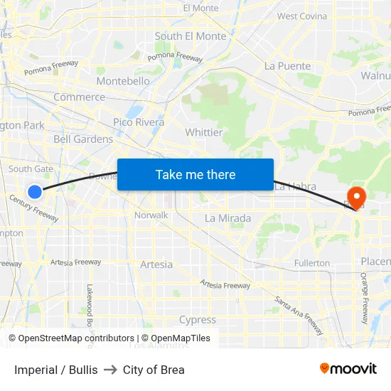 Imperial / Bullis to City of Brea map