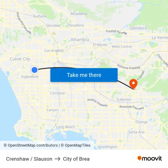 Crenshaw / Slauson to City of Brea map