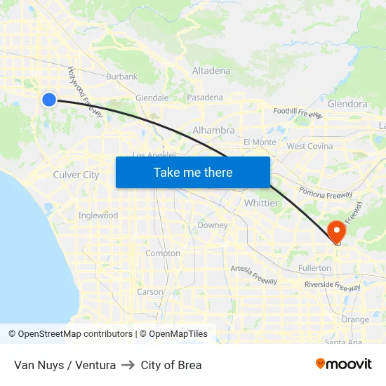 Van Nuys / Ventura to City of Brea map