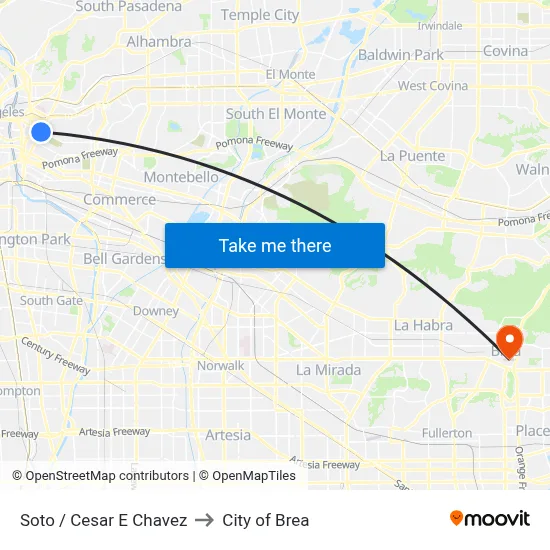 Soto / Cesar E Chavez to City of Brea map