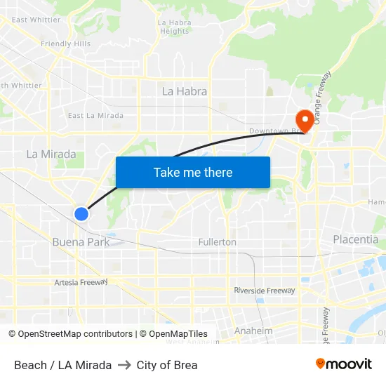 Beach / La Mirada to City of Brea map