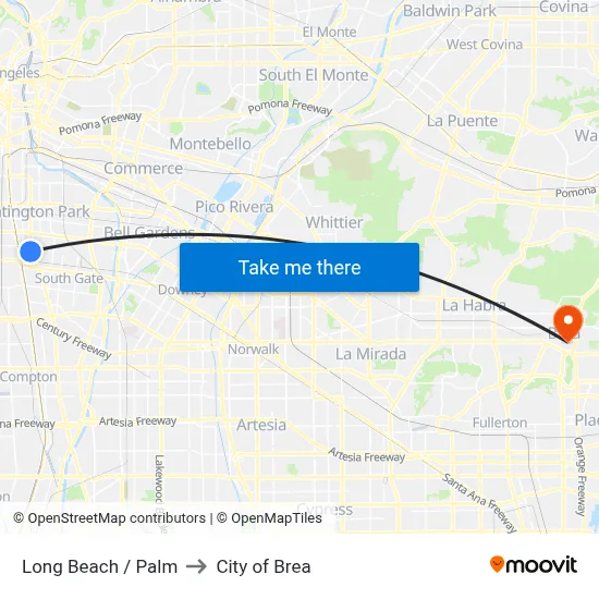 Long Beach / Palm to City of Brea map