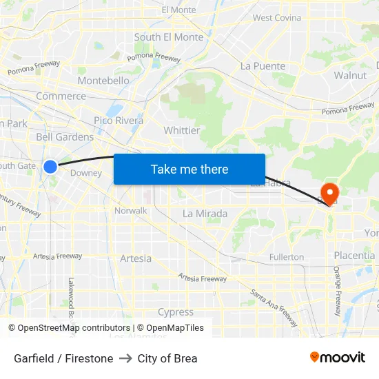 Garfield / Firestone to City of Brea map