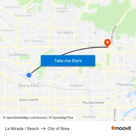 La Mirada / Beach to City of Brea map