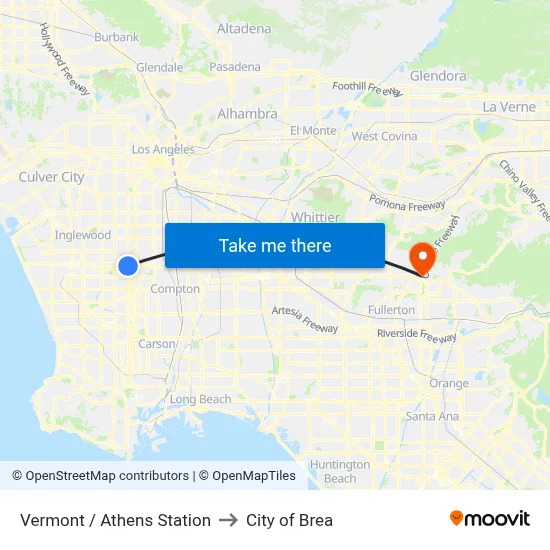 Vermont / Athens Station to City of Brea map