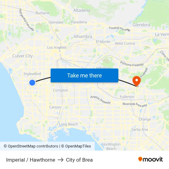 Imperial / Hawthorne to City of Brea map
