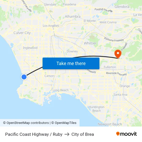 Pacific Coast Highway / Ruby to City of Brea map