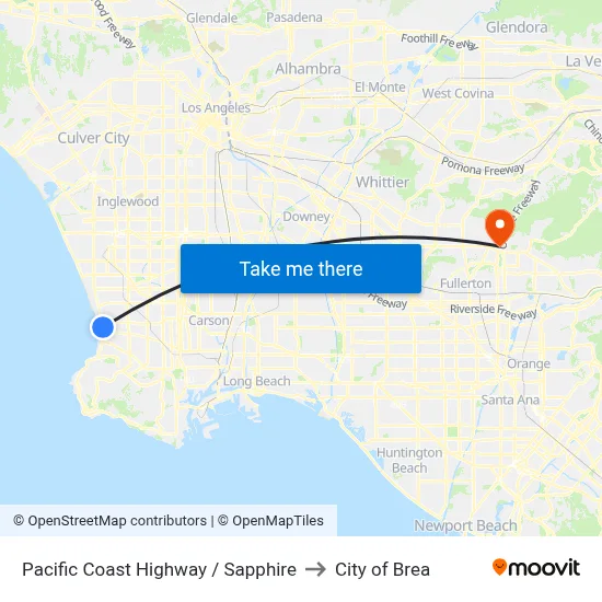 Pacific Coast Highway / Sapphire to City of Brea map