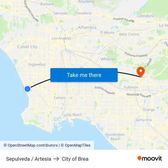 Sepulveda / Artesia to City of Brea map