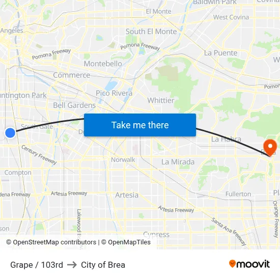 Grape / 103rd to City of Brea map