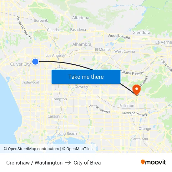 Crenshaw / Washington to City of Brea map