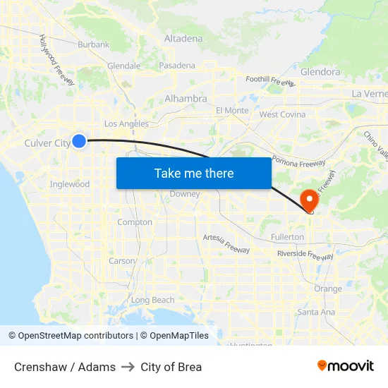 Crenshaw / Adams to City of Brea map