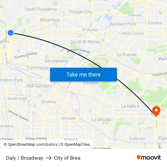 Daly / Broadway to City of Brea map