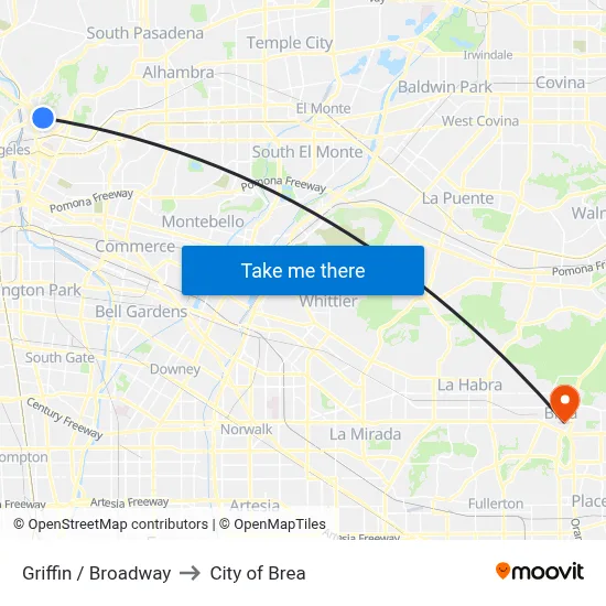 Griffin / Broadway to City of Brea map