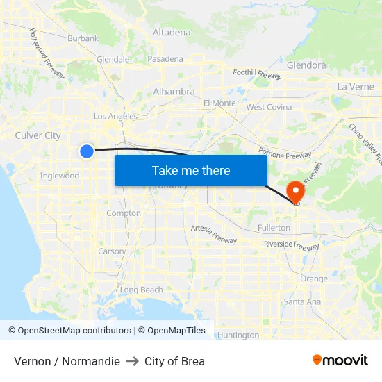Vernon / Normandie to City of Brea map