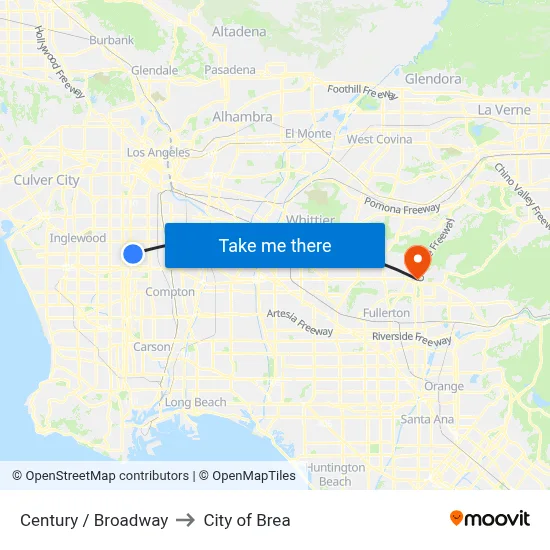 Century / Broadway to City of Brea map