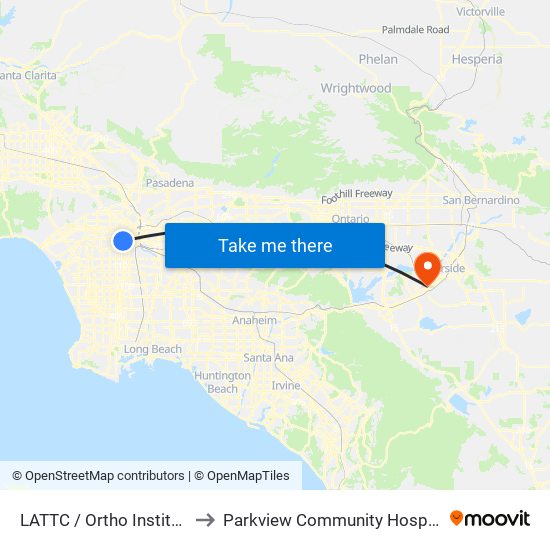 LATTC / Ortho Institute to Parkview Community Hospital map